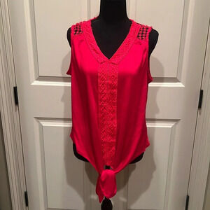 NWOT All in Love Medium Red Blouse with Lace Embellishment